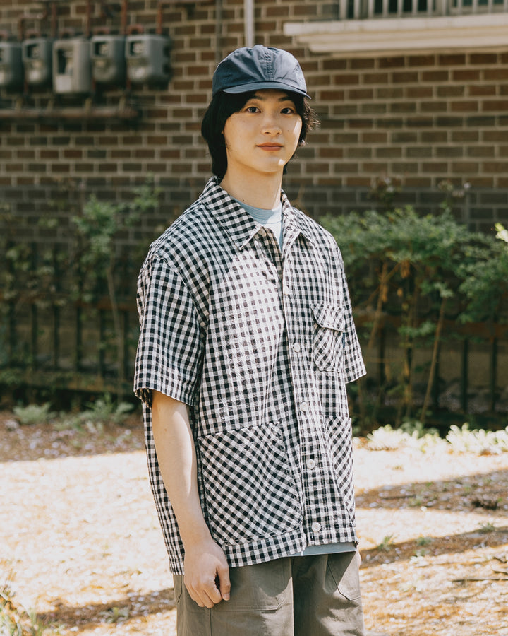 Gingham Check Linen Half Jacket Black
