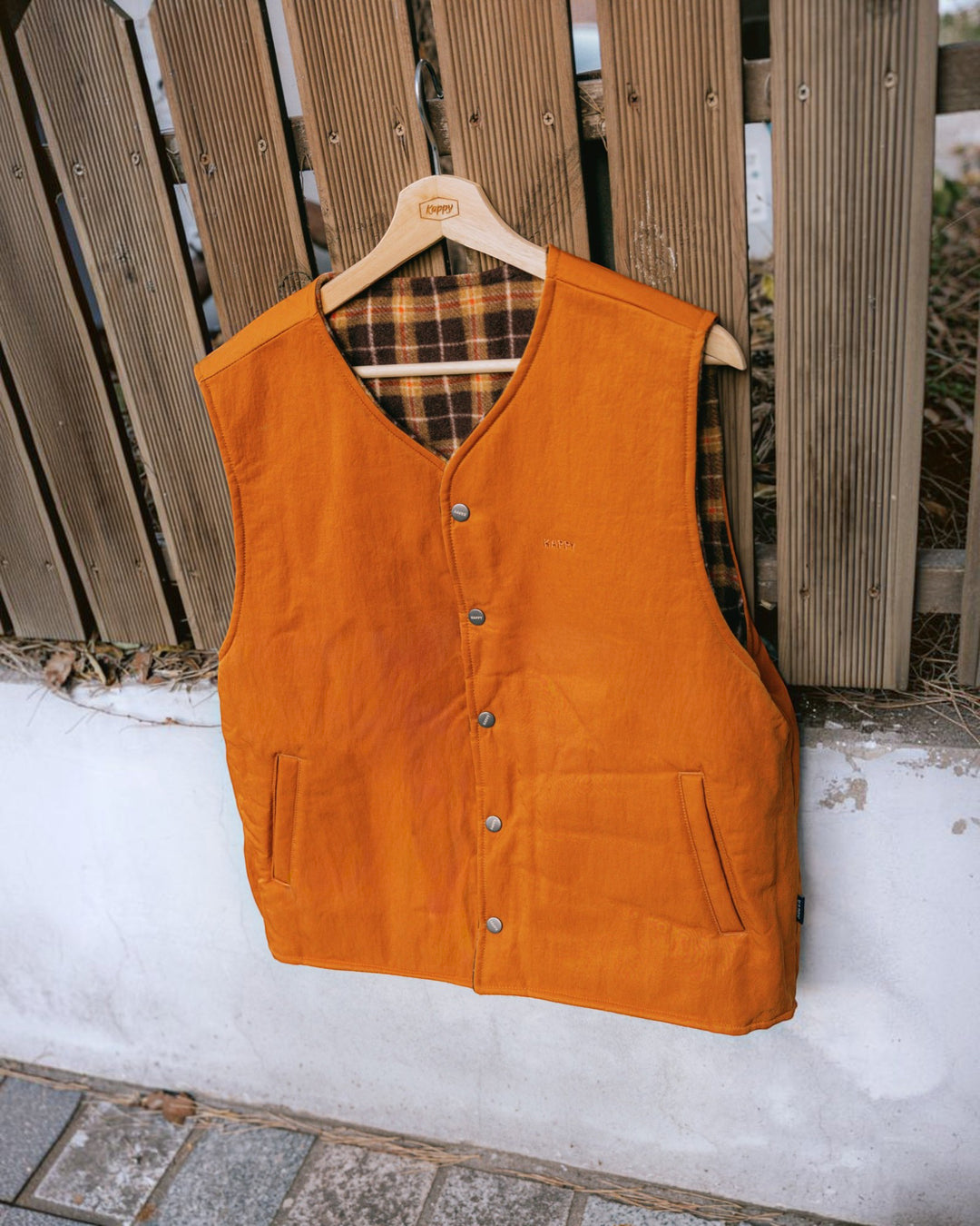 Reversible Nylon Check Vest Orange