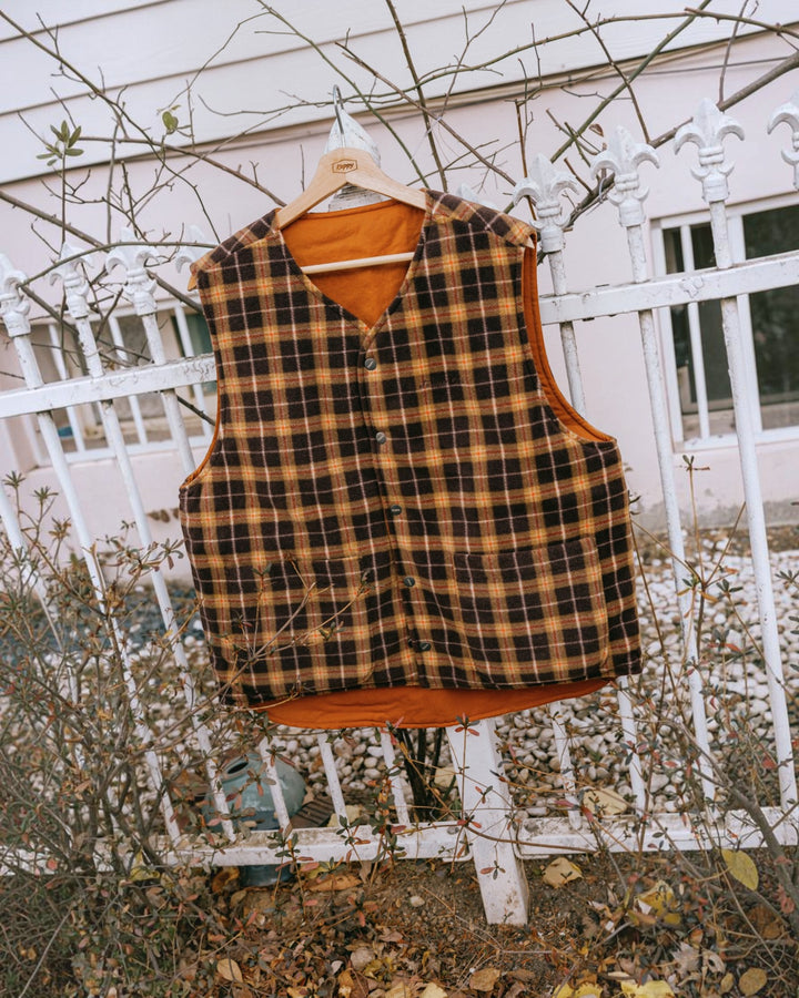 Reversible Nylon Check Vest Orange