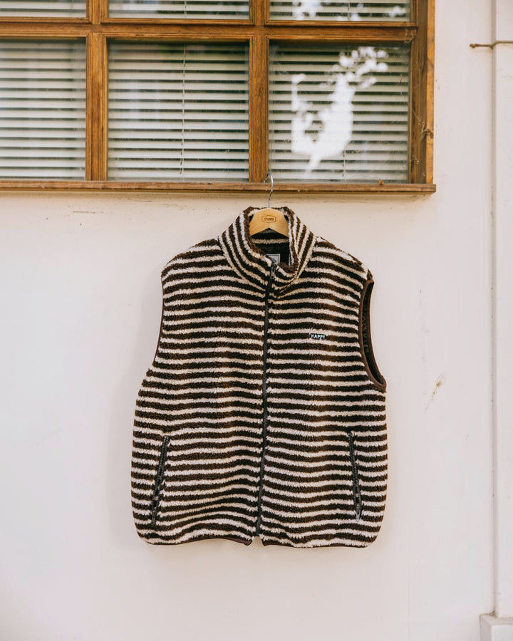 Stripe Fleece Zipper Vest Brown