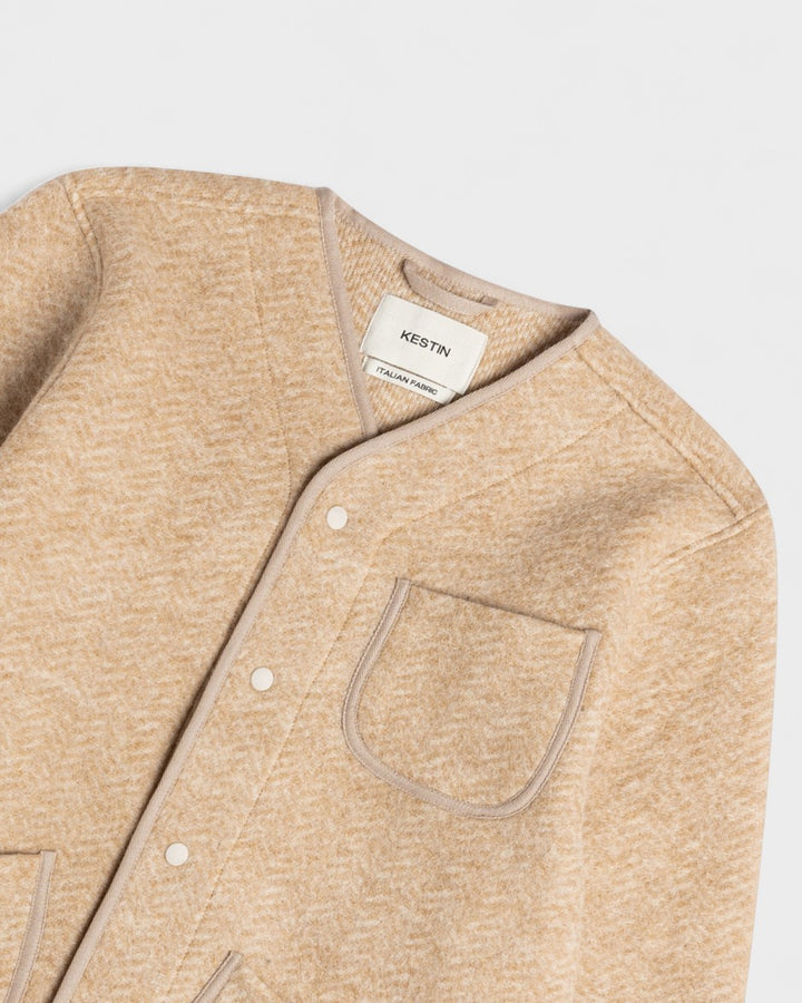 Neist Cardigan in Oat Herringbone Wool