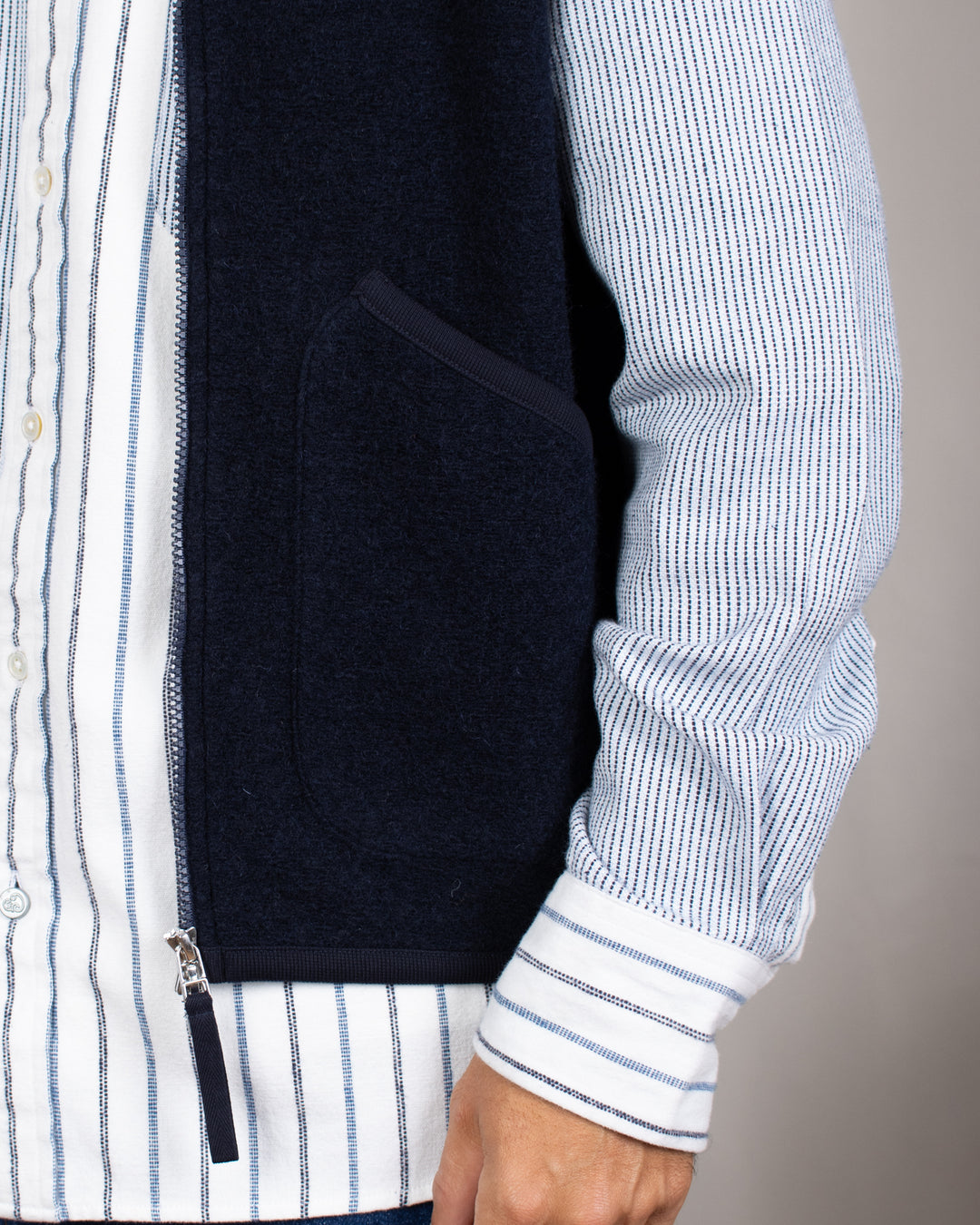 Zip Waistcoat Wool Fleece Navy