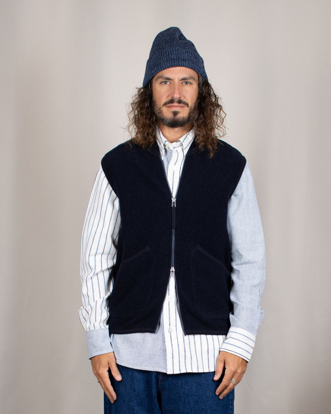 Zip Waistcoat Wool Fleece Navy