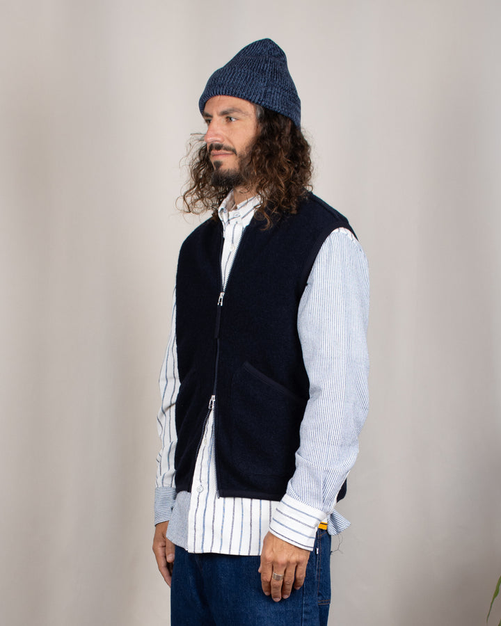 Zip Waistcoat Wool Fleece Navy