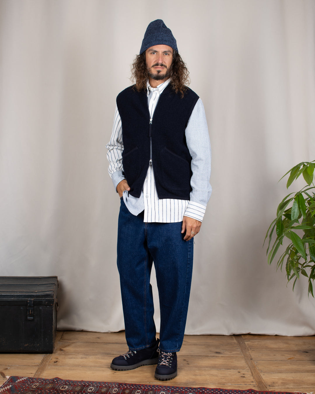 Zip Waistcoat Wool Fleece Navy