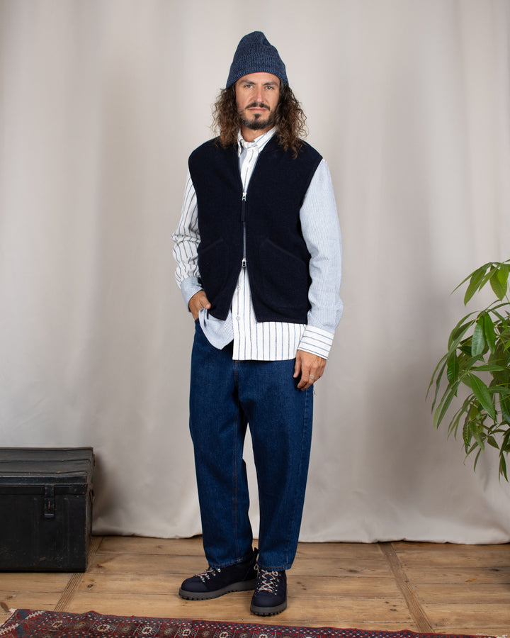Zip Waistcoat Wool Fleece Navy