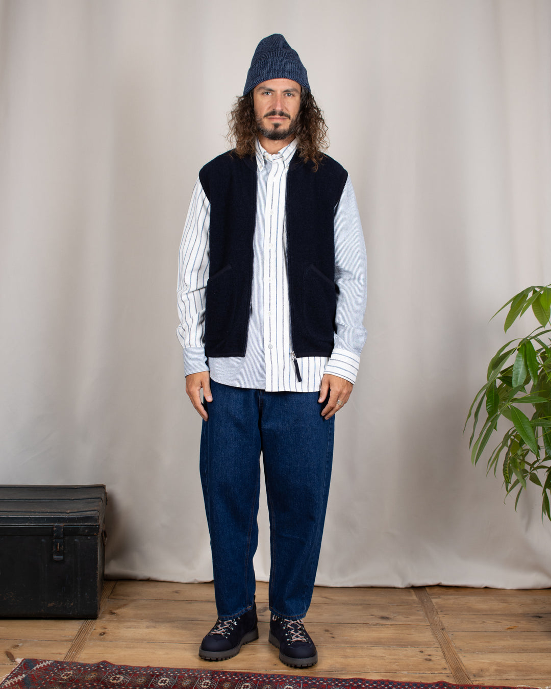 Zip Waistcoat Wool Fleece Navy