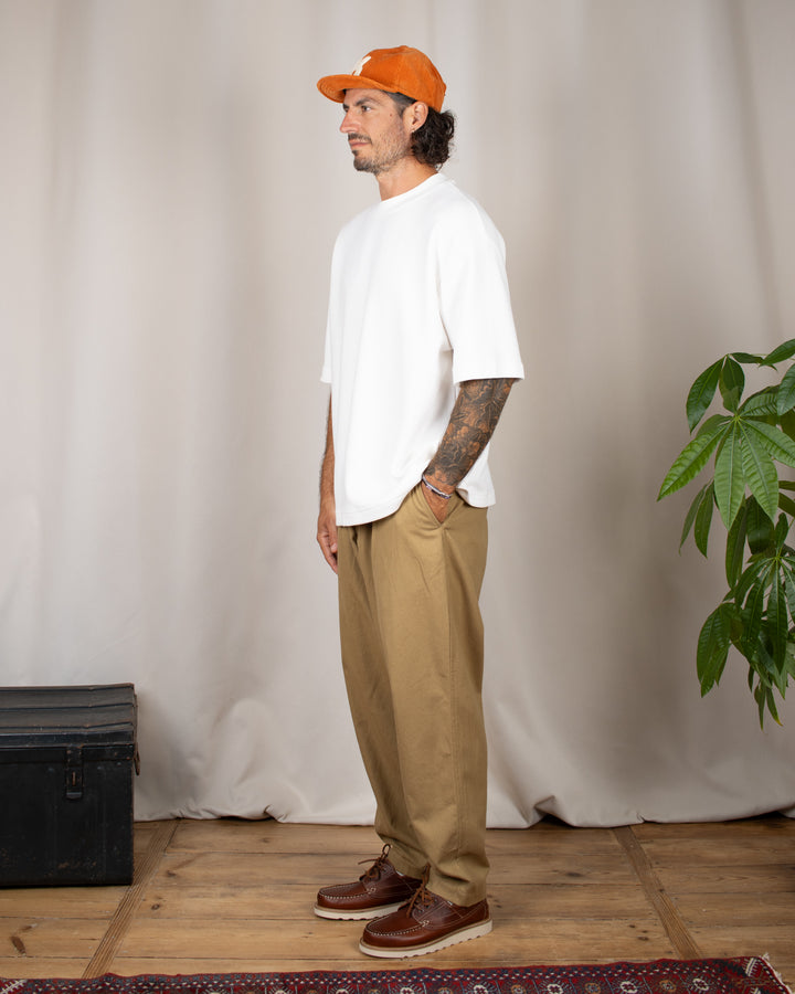 Pleated Track Pant Brushed Moleskin Sand