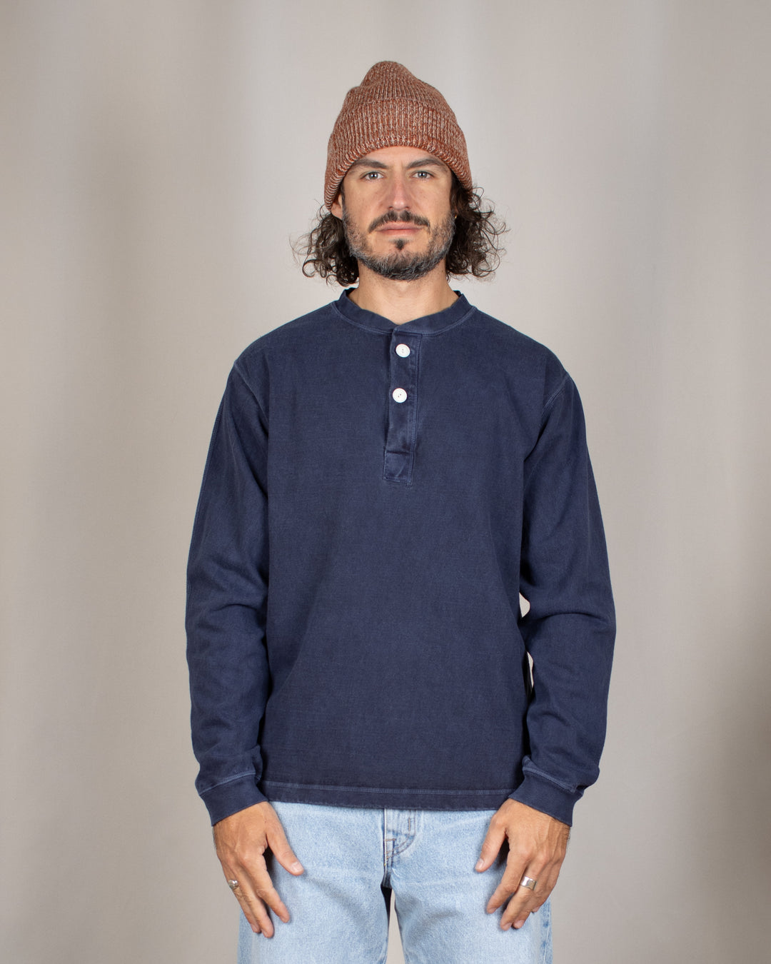 Long Sleeve Heavy Henley Tee P-Navy