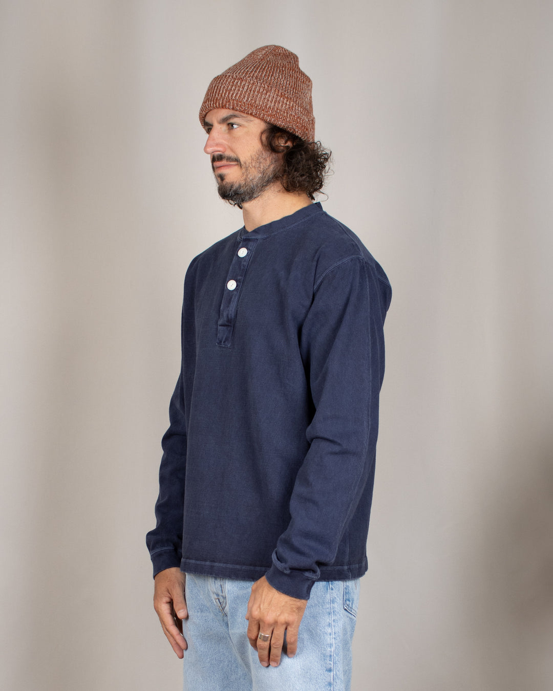 Long Sleeve Heavy Henley Tee P-Navy