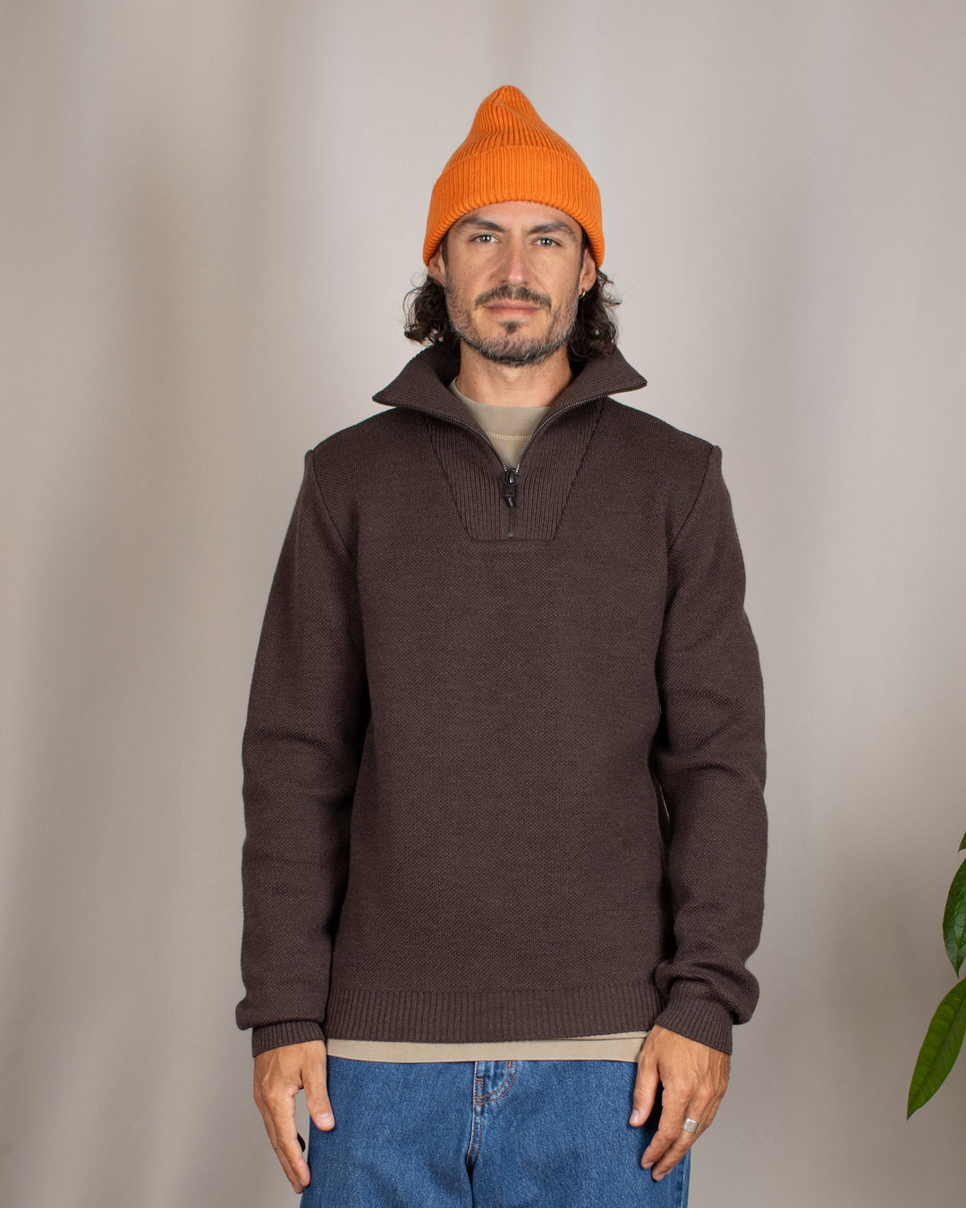 Pull Youri Col Camionneur Marron