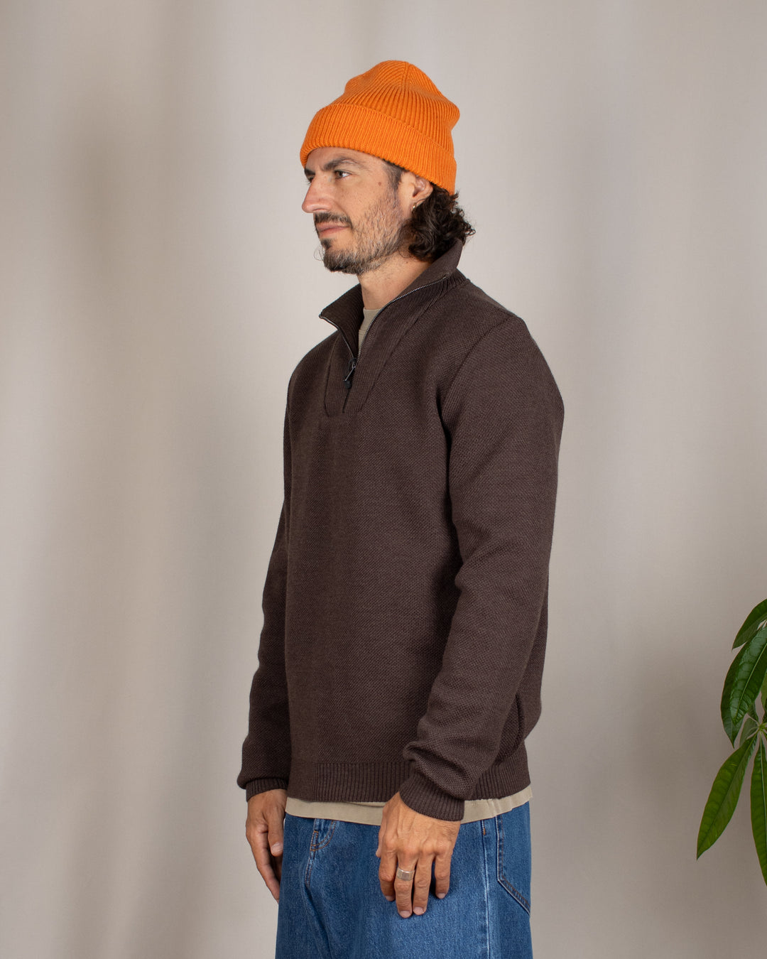 Pull Youri Col Camionneur Marron