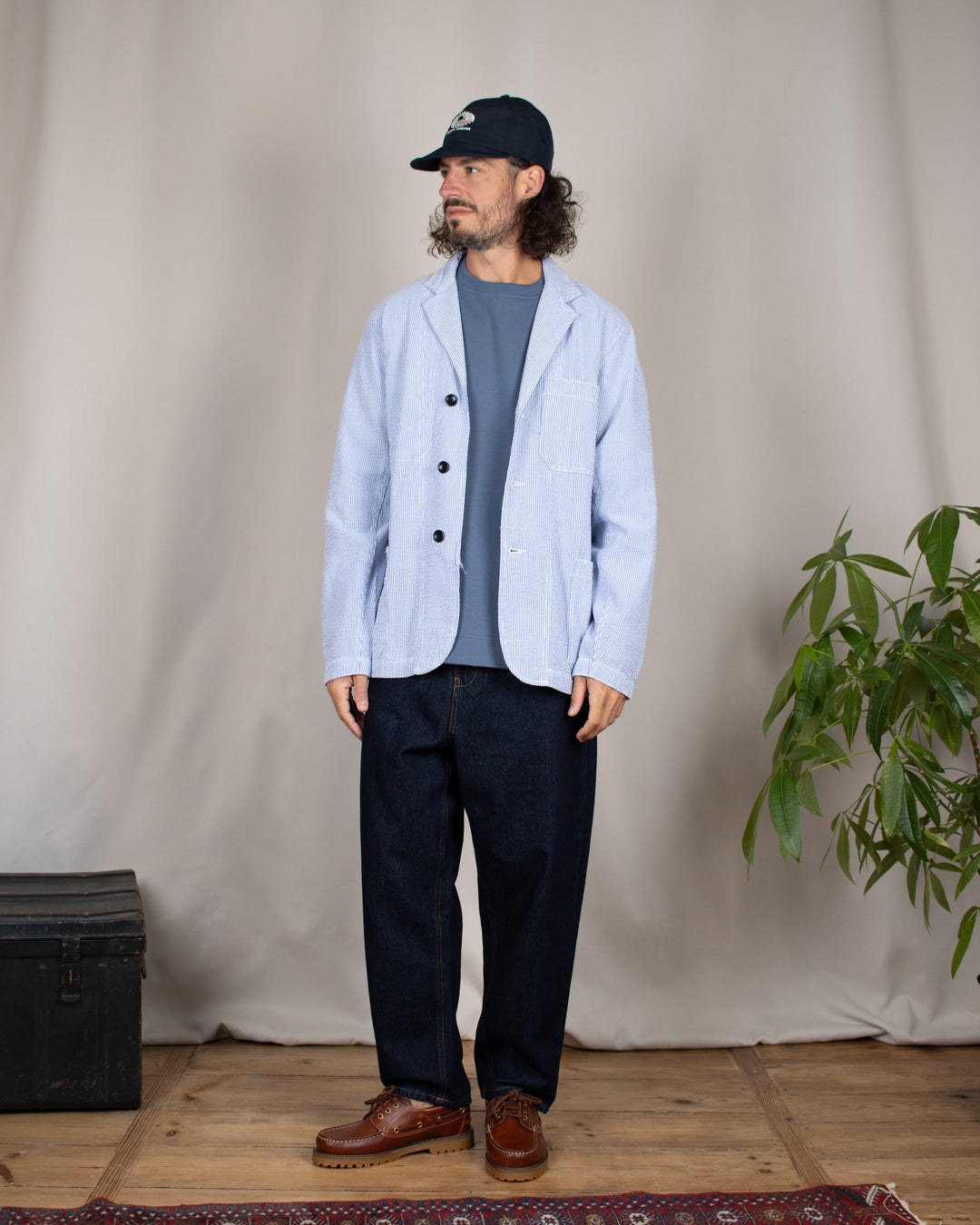 Seersucker Server Suit Jacket Navy Stripe