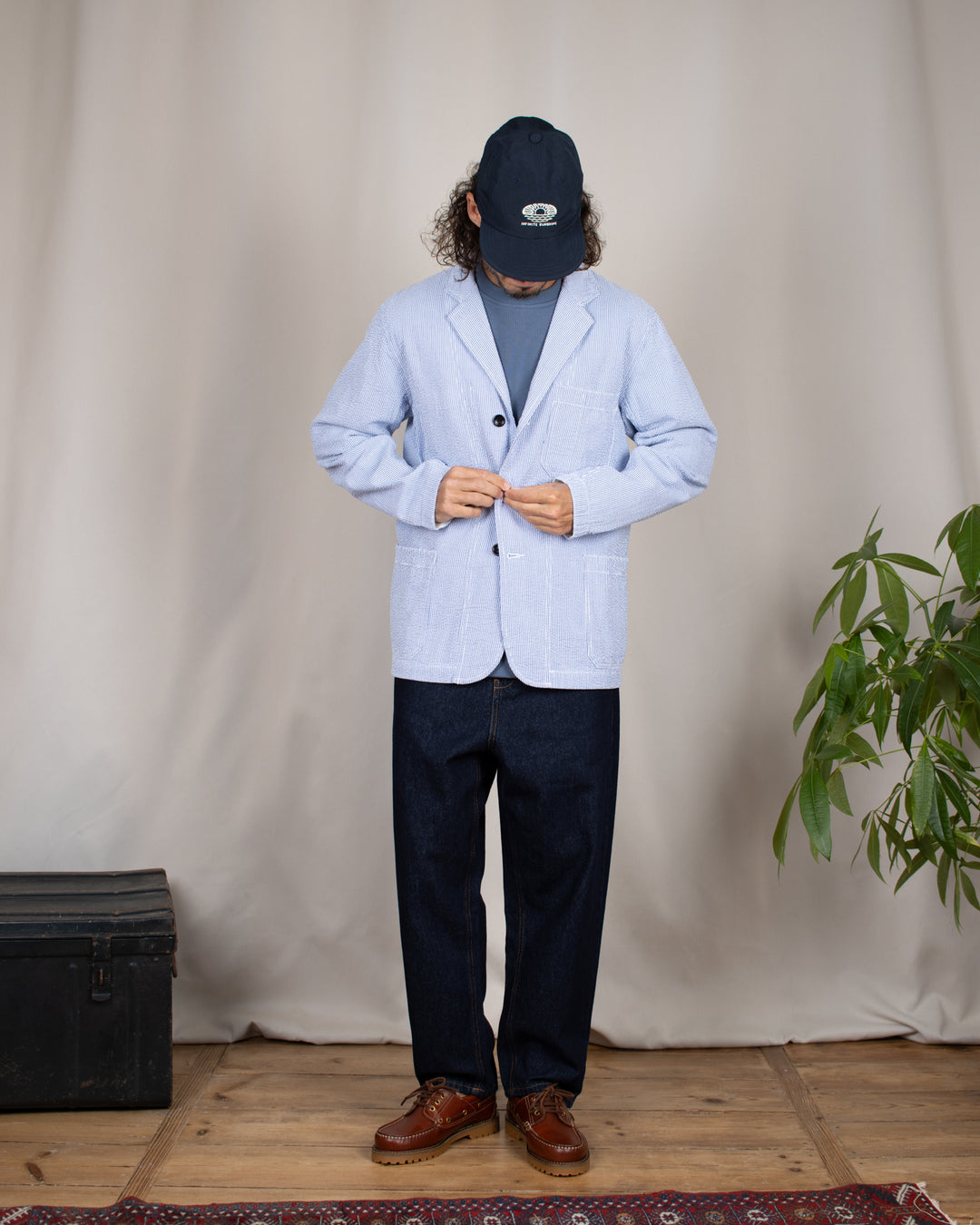 Seersucker Server Suit Jacket Navy Stripe