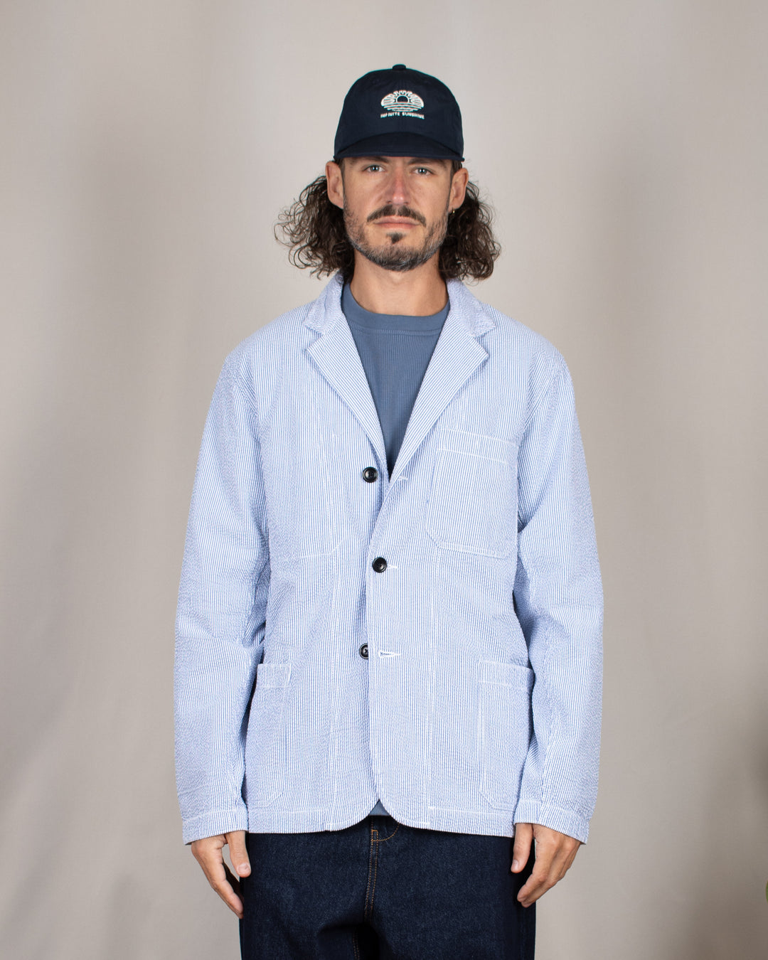Seersucker Server Suit Jacket Navy Stripe