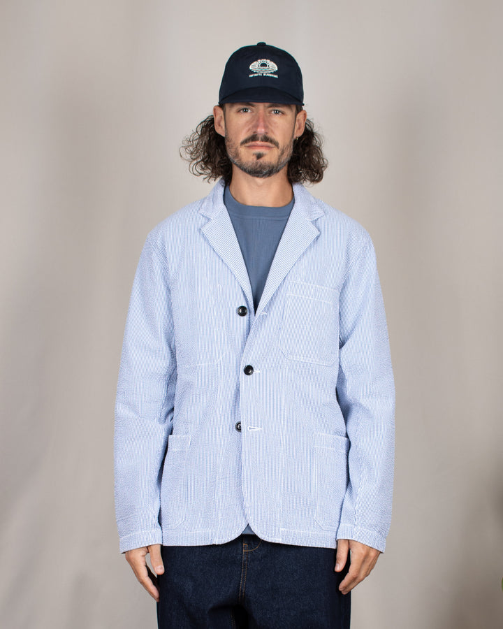 Seersucker Server Suit Jacket Navy Stripe