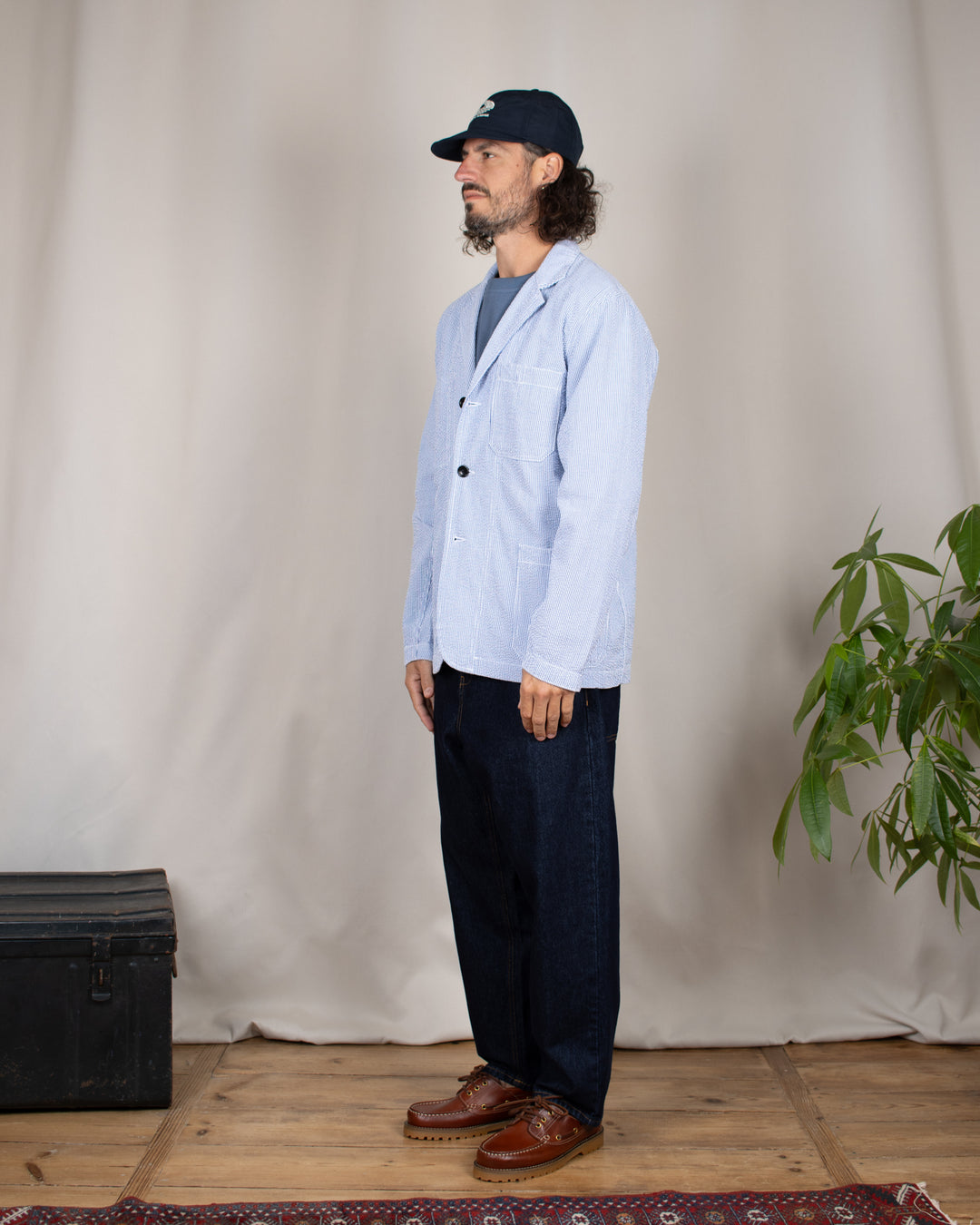 Seersucker Server Suit Jacket Navy Stripe