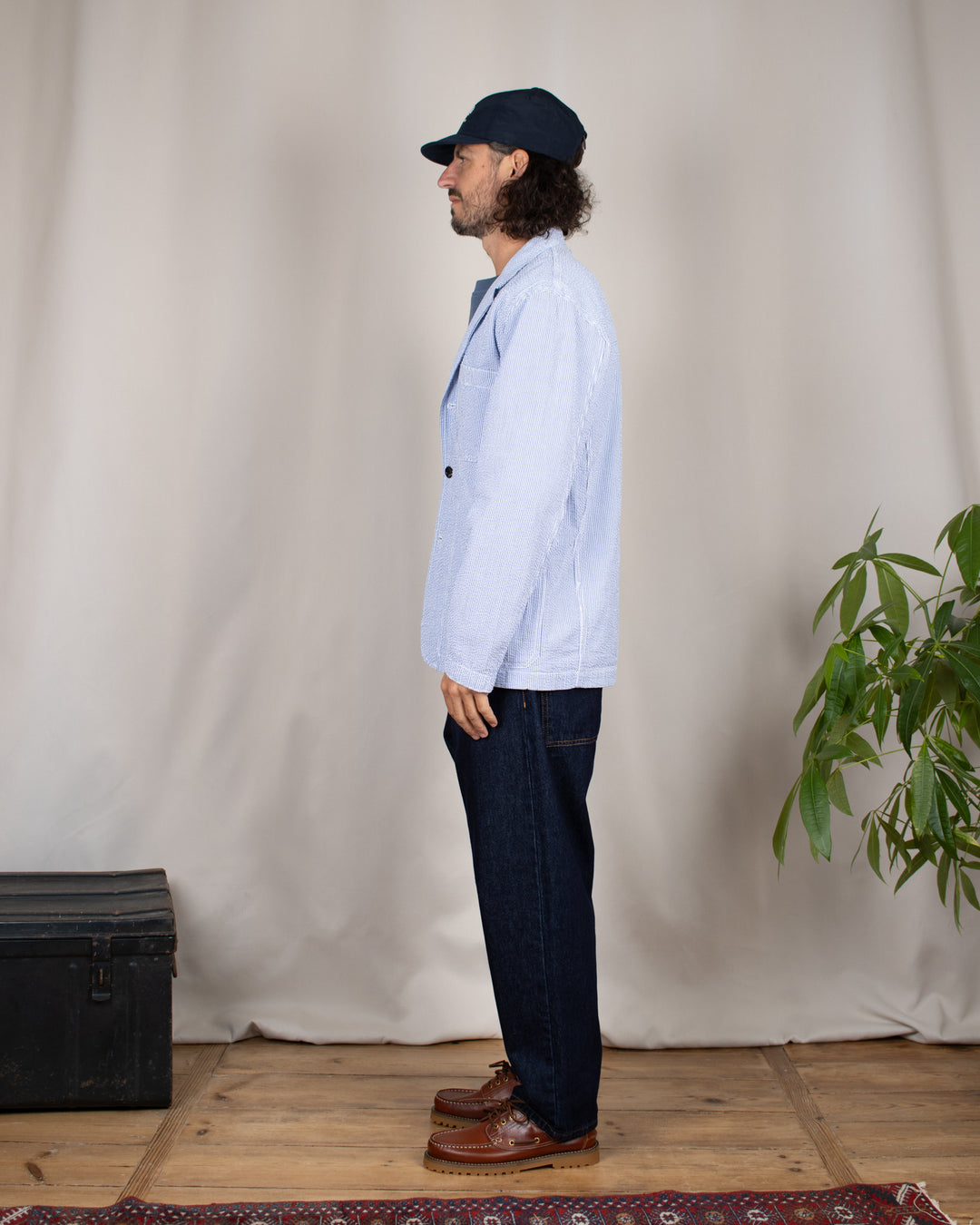 Seersucker Server Suit Jacket Navy Stripe