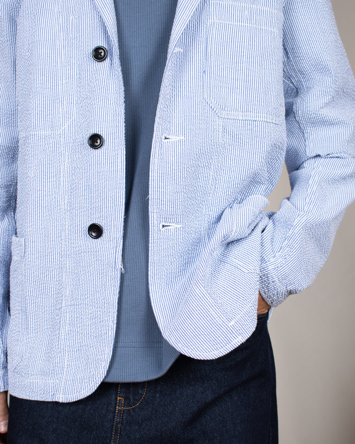 Seersucker Server Suit Jacket Navy Stripe