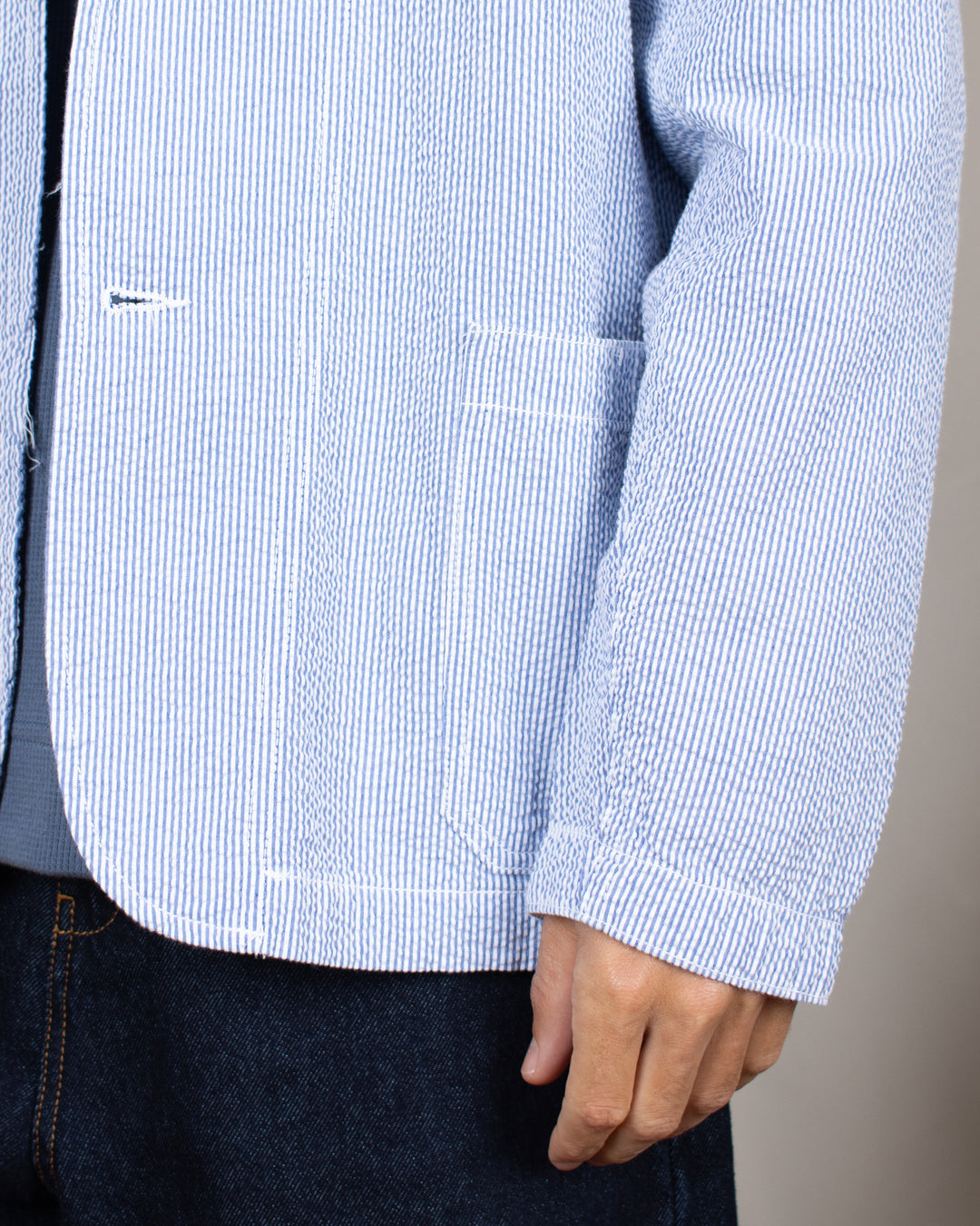 Seersucker Server Suit Jacket Navy Stripe