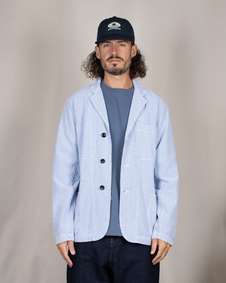Seersucker Server Suit Jacket Navy Stripe