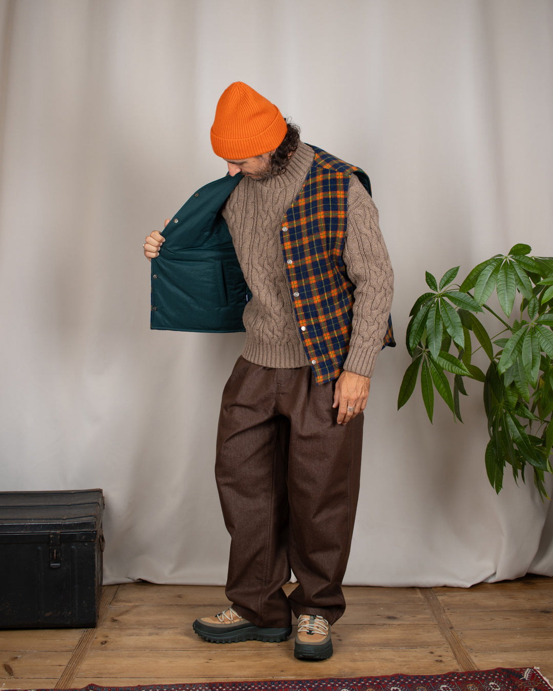 Reversible Nylon Check Vest Green