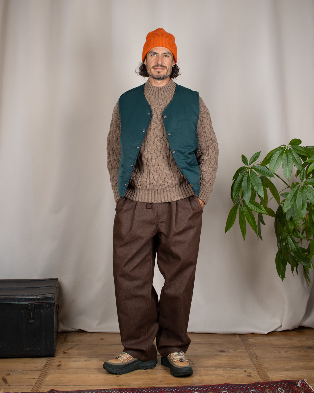 Two Tuck Wide Denim Pants Brown