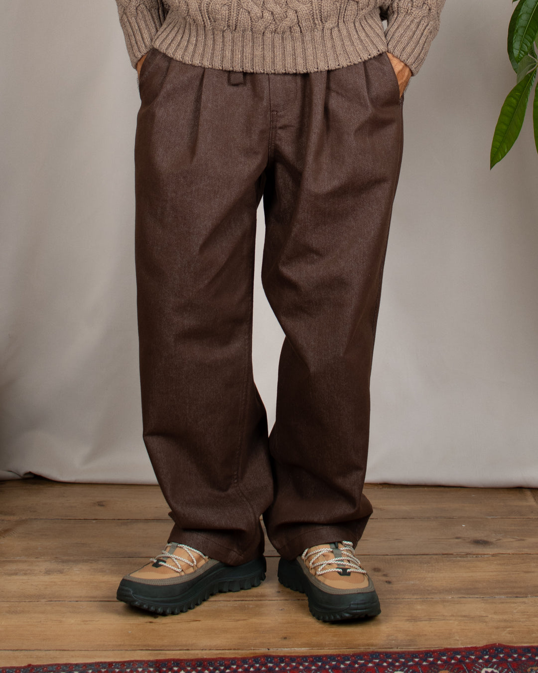 Two Tuck Wide Denim Pants Brown