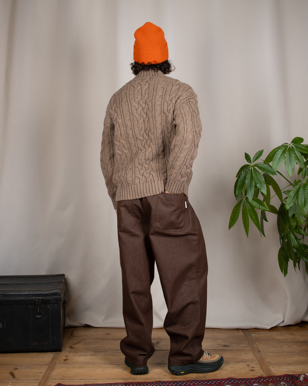 Two Tuck Wide Denim Pants Brown