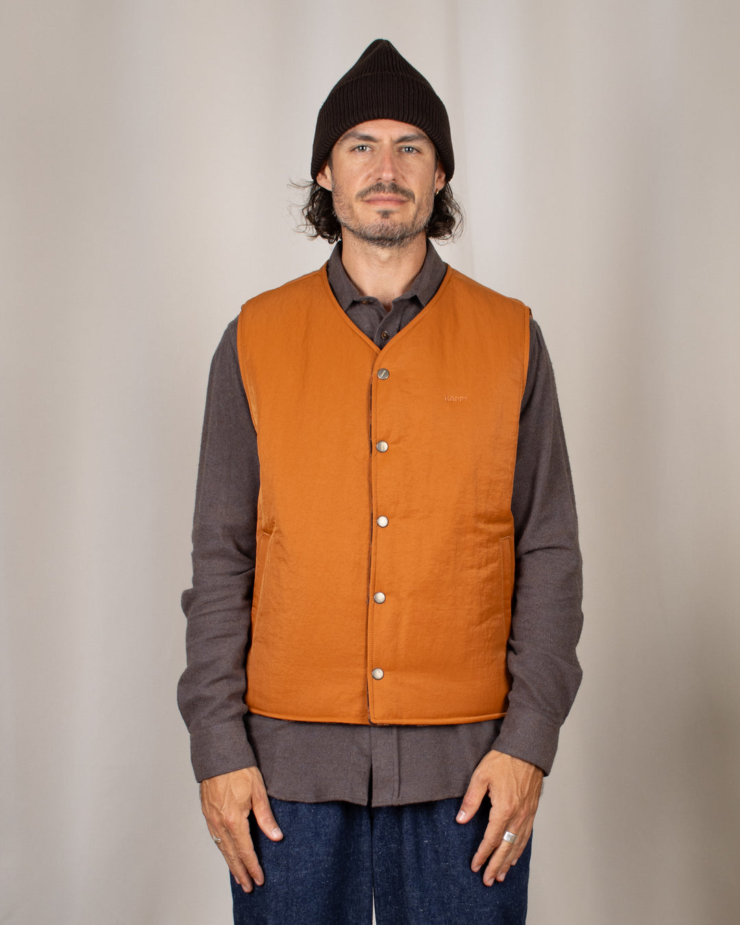 Reversible Nylon Check Vest Orange