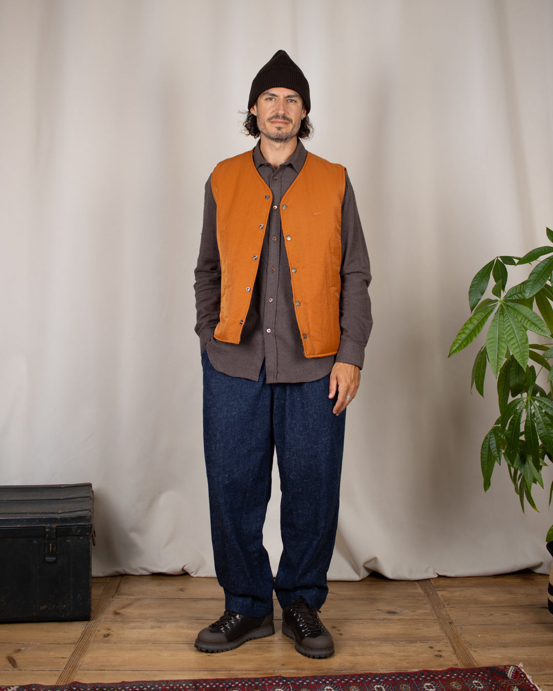 Reversible Nylon Check Vest Orange