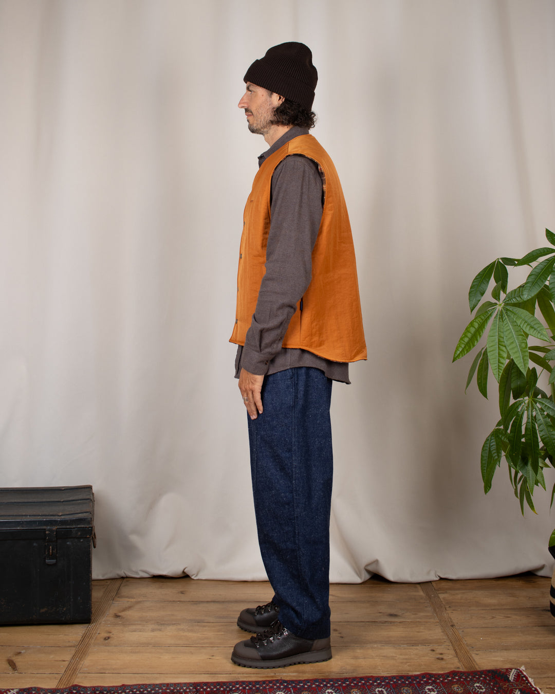 Reversible Nylon Check Vest Orange