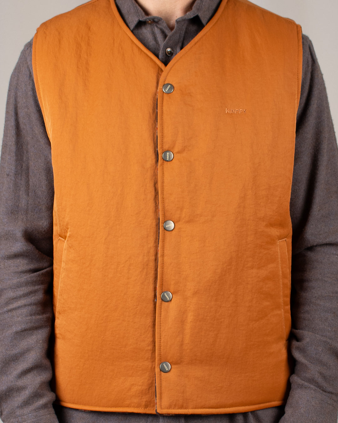 Reversible Nylon Check Vest Orange
