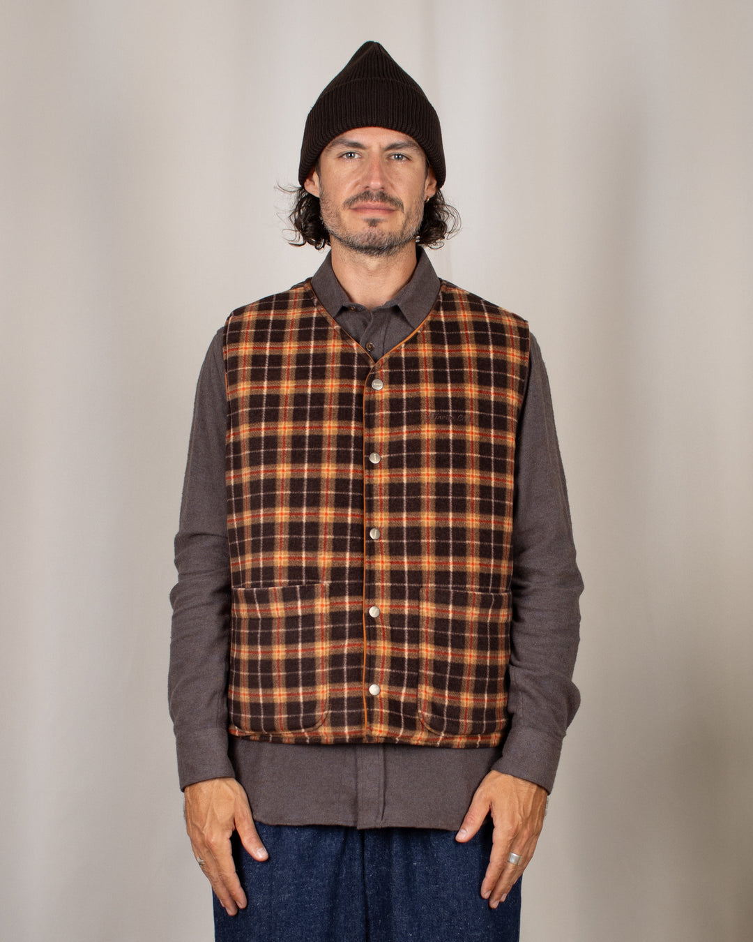 Reversible Nylon Check Vest Orange