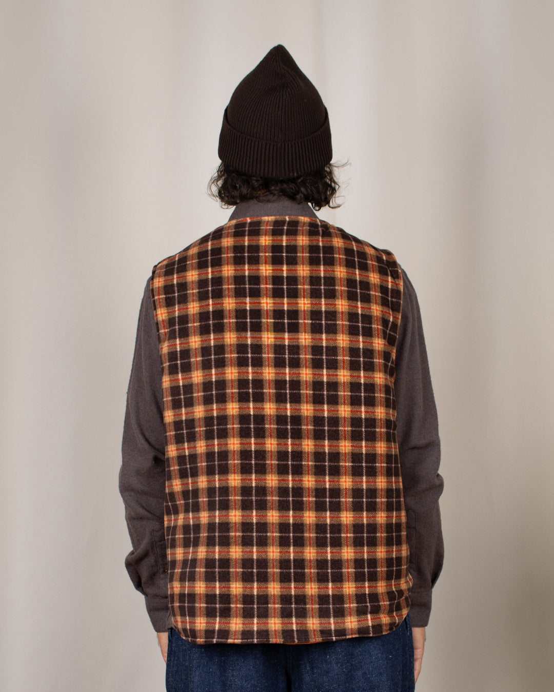 Reversible Nylon Check Vest Orange