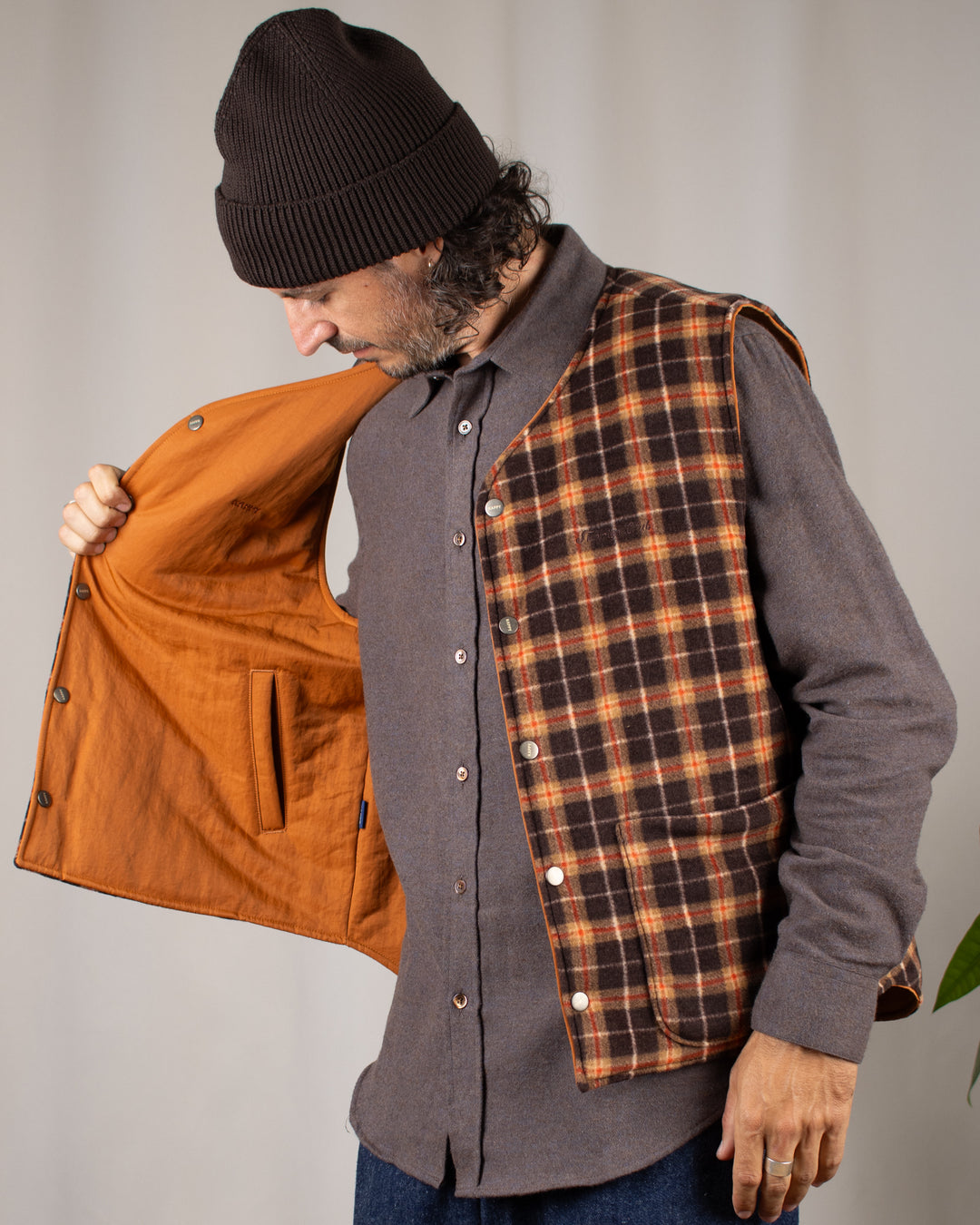 Reversible Nylon Check Vest Orange