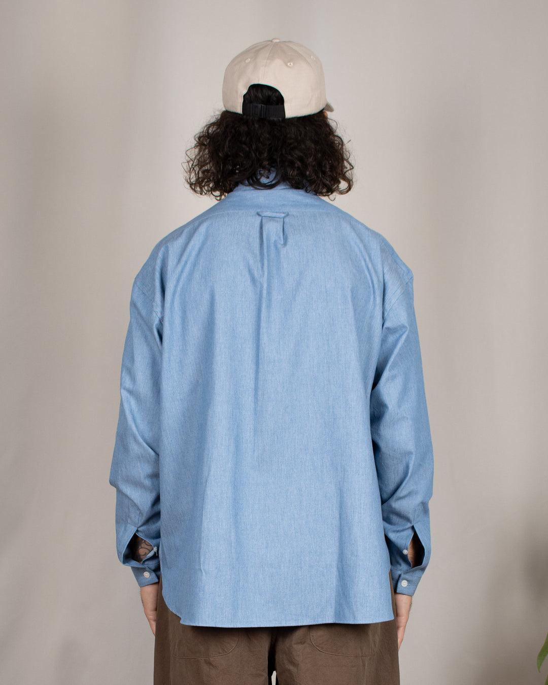 Long Sleeve Baggy Shirt Cotton Light Indigo