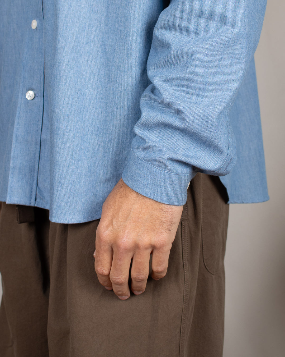 Long Sleeve Baggy Shirt Cotton Light Indigo