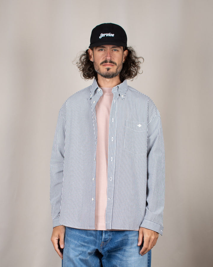 Long Sleeve Baggy Shirt Seersucker Thousand Stripes Black