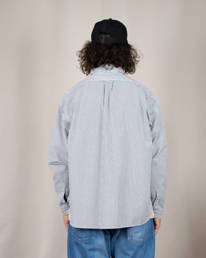 Long Sleeve Baggy Shirt Seersucker Thousand Stripes Black