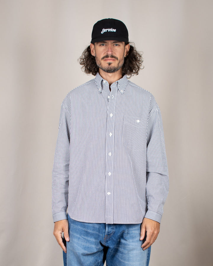 Long Sleeve Baggy Shirt Seersucker Thousand Stripes Black