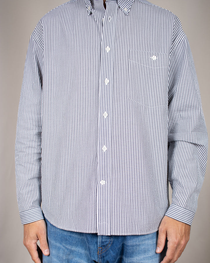 Long Sleeve Baggy Shirt Seersucker Thousand Stripes Black