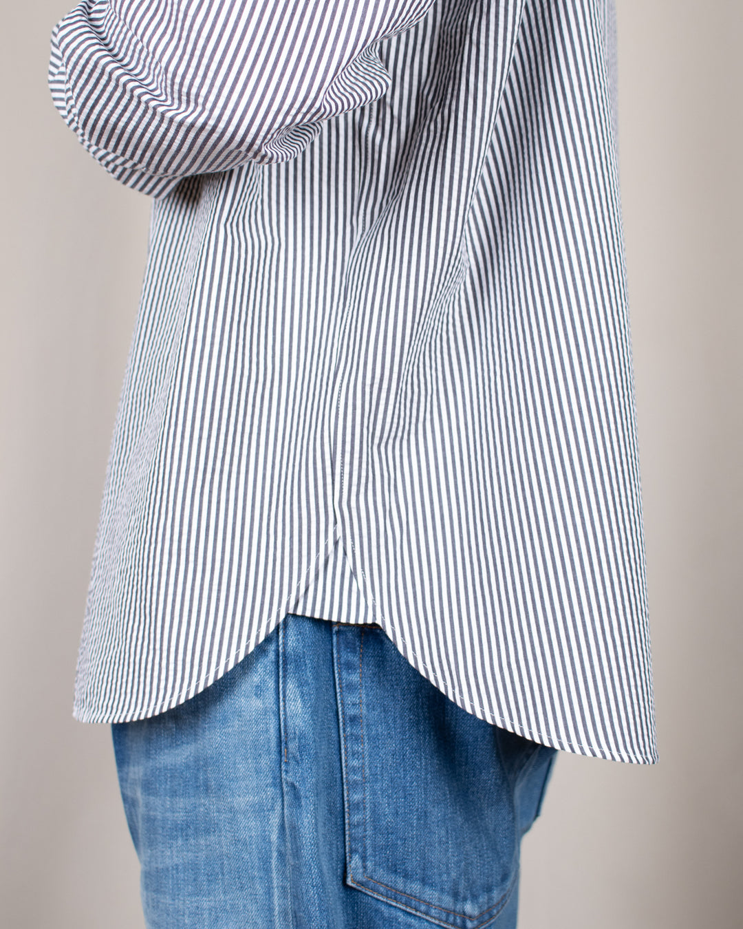 Long Sleeve Baggy Shirt Seersucker Thousand Stripes Black