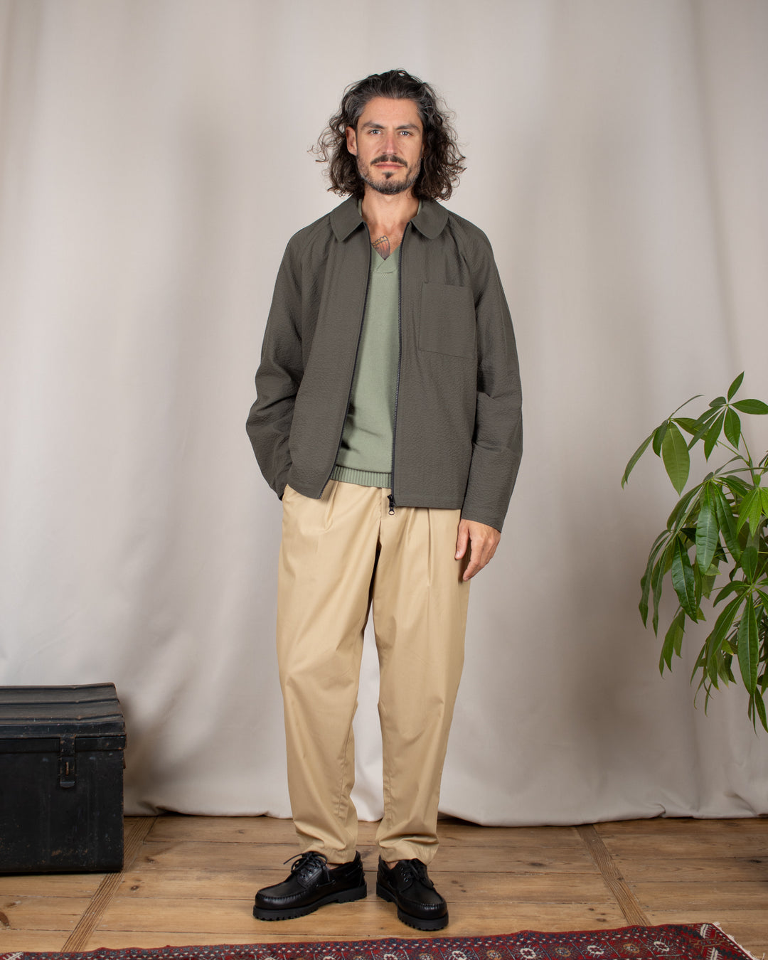Pleated Track Pant Recycled Polytech Sand
