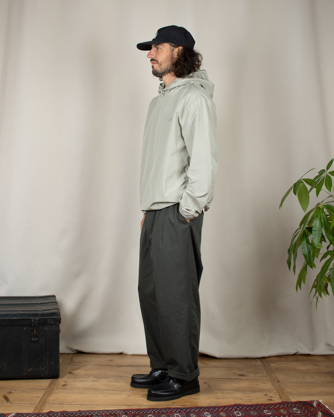 Pintuck Wide Chino Pants Dark Green