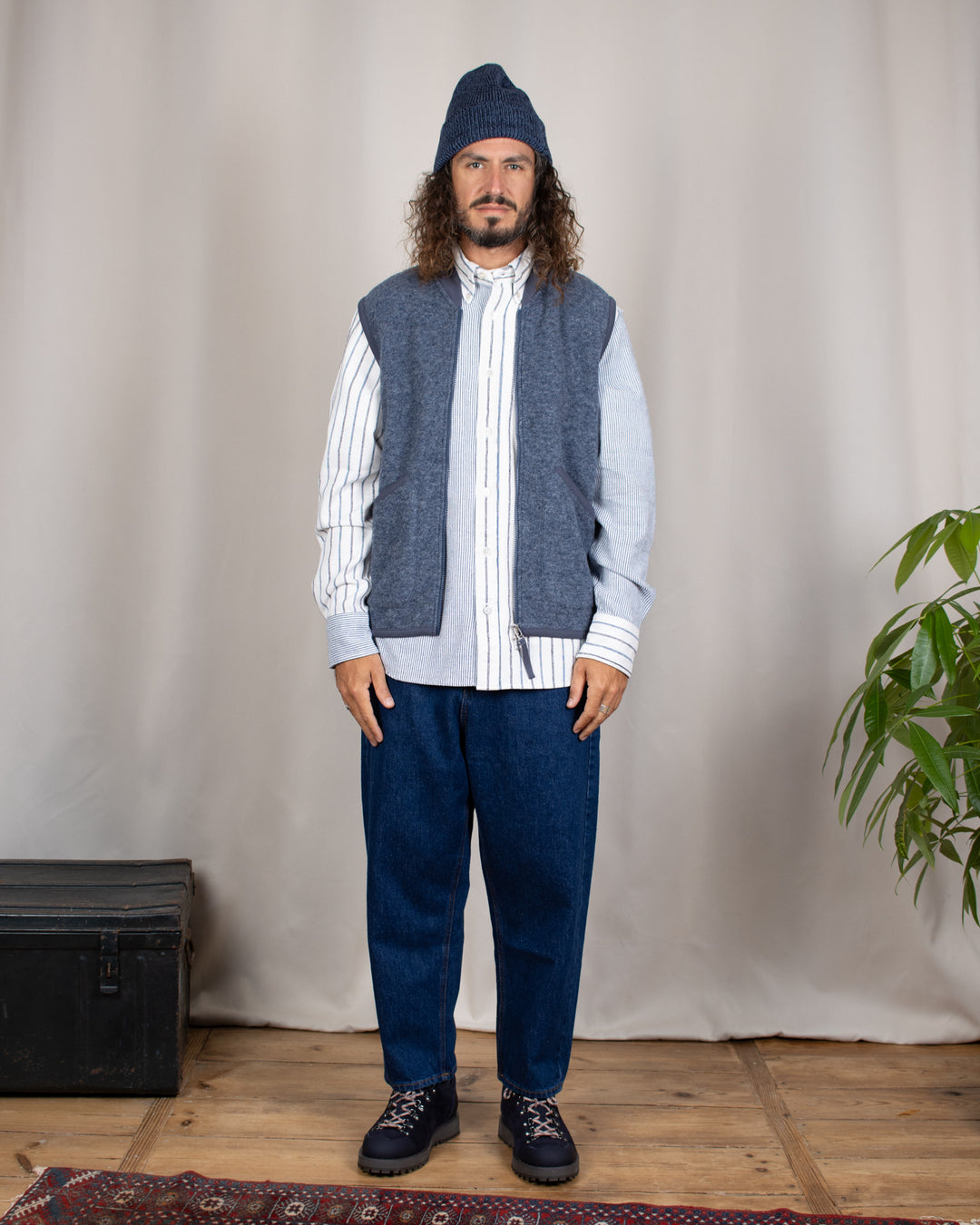 Zip Waistcoat Wool Fleece State Blue