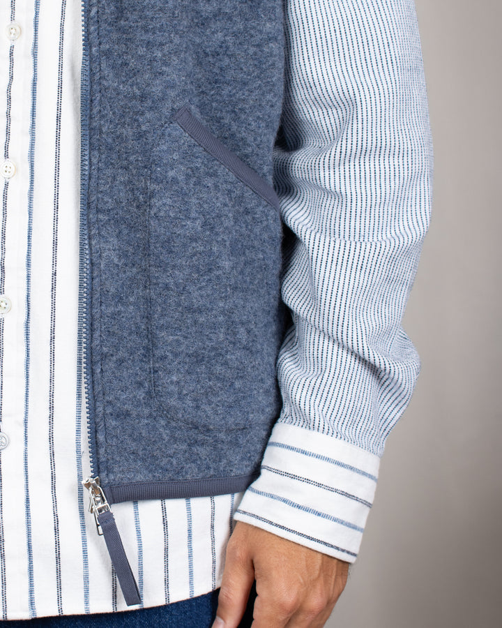 Zip Waistcoat Wool Fleece State Blue