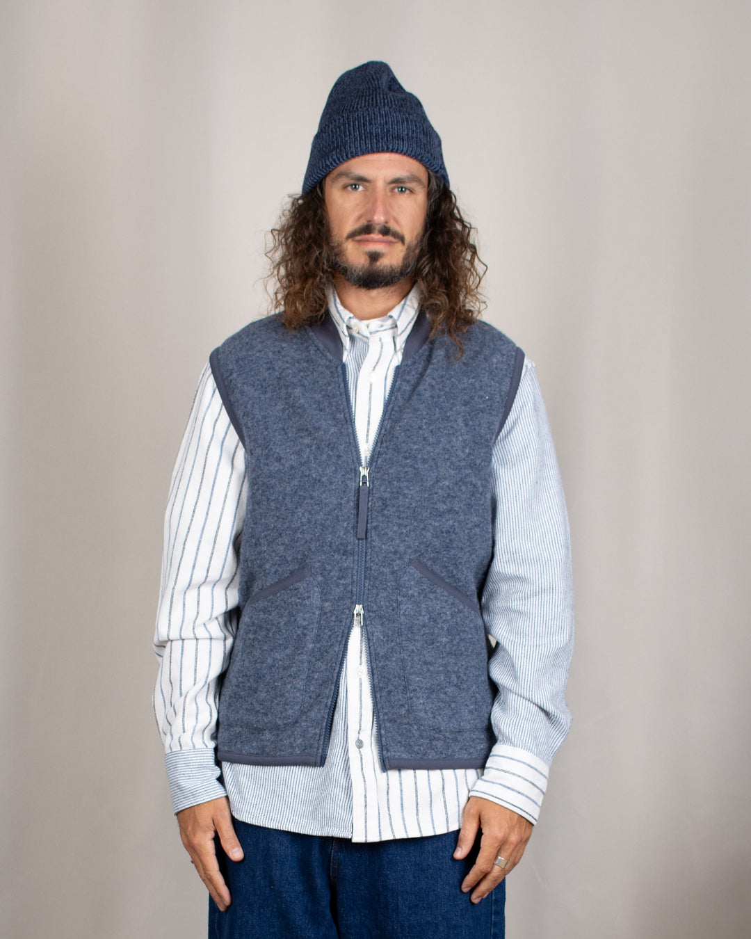Zip Waistcoat Wool Fleece State Blue