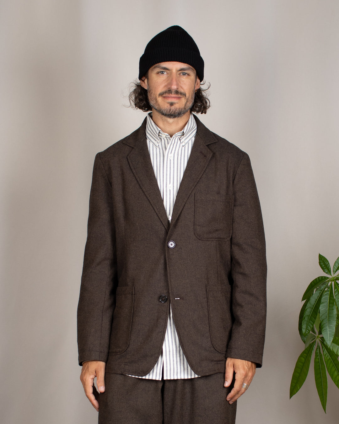Two Button Jacket Recycled IT Tweed Brown