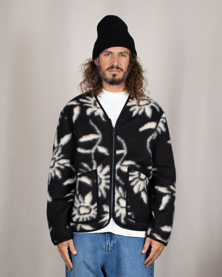 Cameron Wool Fleece Zip Cardigan Nero Fiori